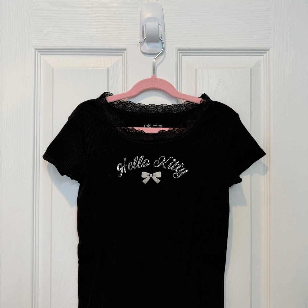 The Children's Place Black Tee with Silver Hello Kitty Design